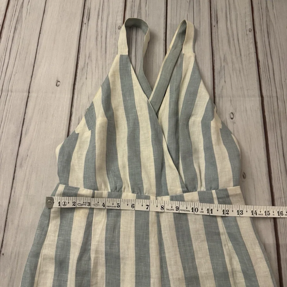Reformation Striped Blue and Cream Linen-Blend Jumpsuit